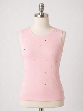 Tracy M | Silk Blend Pink Tank Top Sequins Medium Vintage